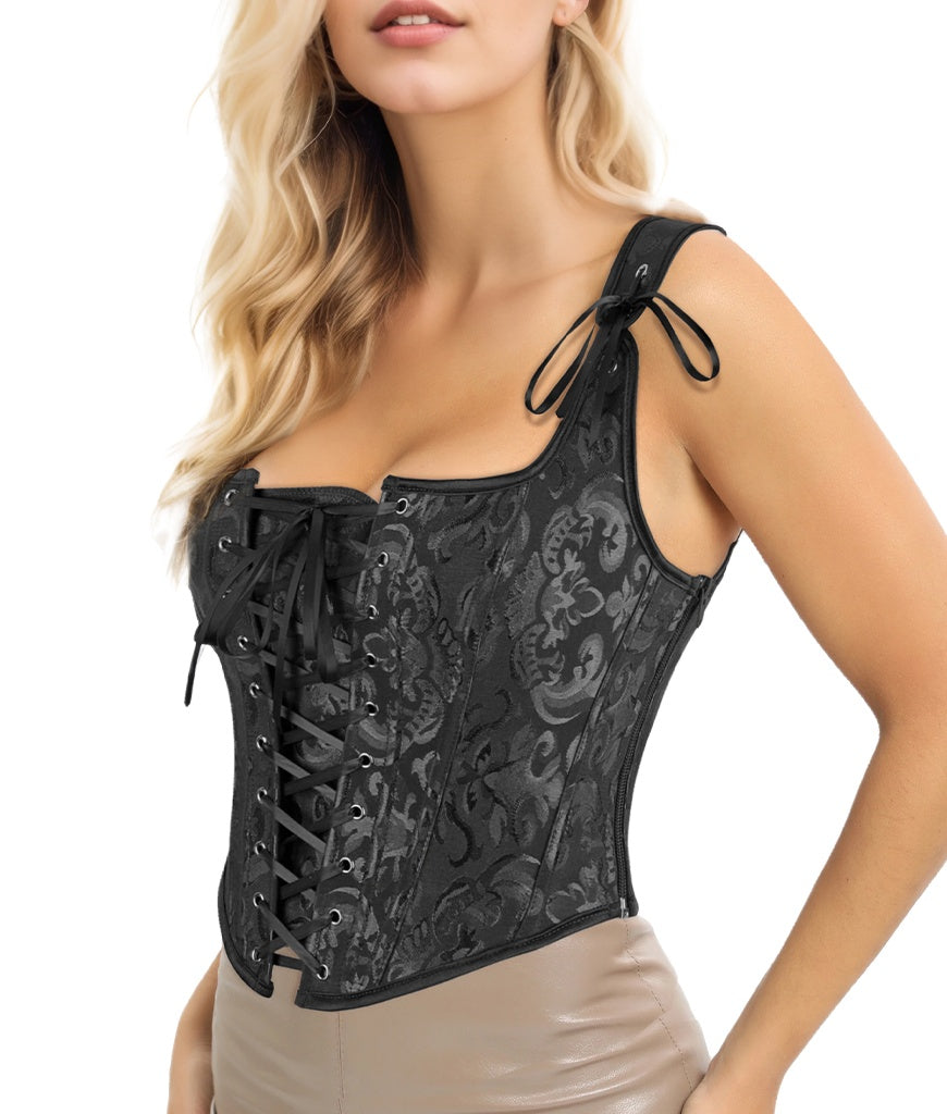 Renaissance Jacquard Corset Top with Tie Straps Feminé Luxé
