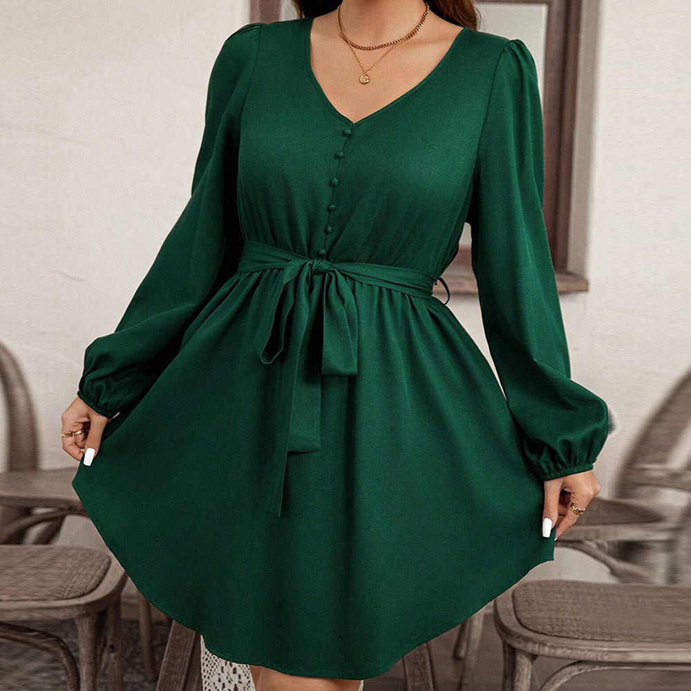 Emerald Green Long Sleeve Belted Mini Dress Feminé Luxé