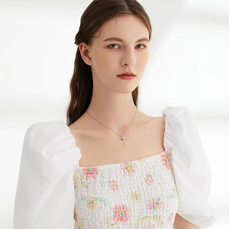 Celestial Wings Cupid Heart Tassel Necklace - Zircon Inlaid Titanium Steel Clavicle Chain Feminé Luxé