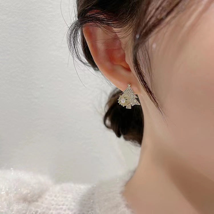 Festive Luxe Rotatable Crystal Tree Studs | Geometric Copper Earrings for Special Days Feminé Luxé