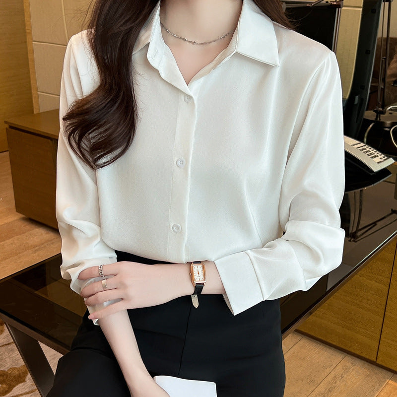 Luxé Non-Iron Satin Blouse - Classic Silky Long Sleeve Shirt Feminé Luxé