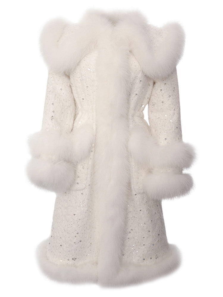 Feminé Luxé Exclusive Women's Graceful & Fashionable Fox Fur Down Jacket Beaded Coat Feminé Luxé