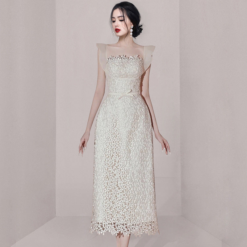 Elegant Patchwork Lace High-Waisted Evening Dress Feminé Luxé
