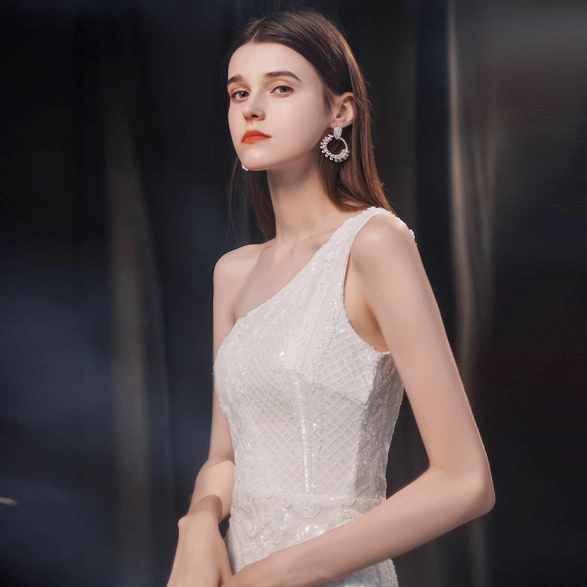 One-Shoulder Fishtail Evening Gown – Elegant Slimming Formal Dress Feminé Luxé