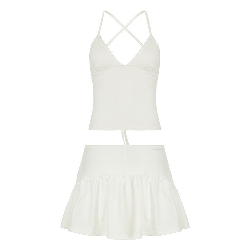 The Sculpted V-Neck Athleisure Set | Ruffle Hem Skort & Fitted Camisole Duo - Feminé Luxé Exclusive Feminé Luxé