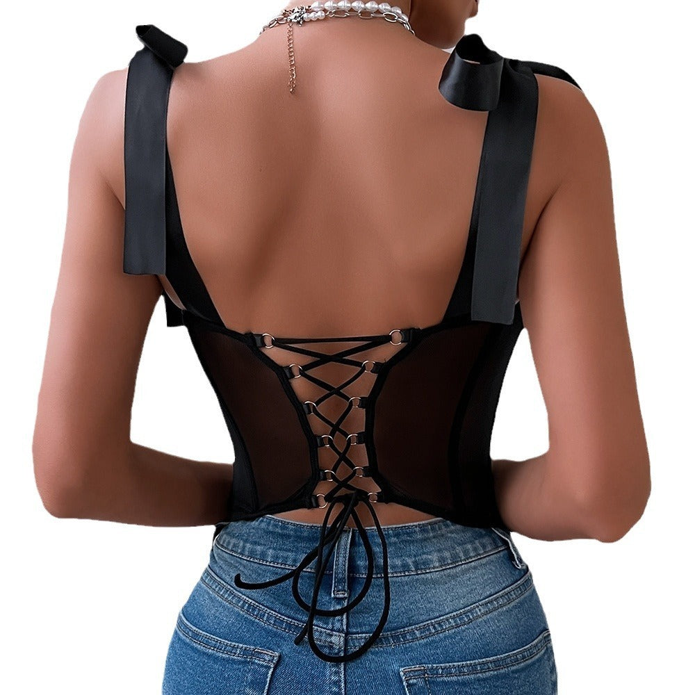 Tether Sequined Suspender Backless Steel Ring Corset Sexy Top Feminé Luxé