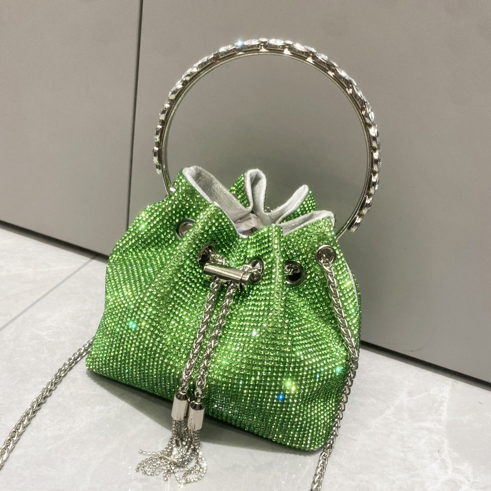 The Starlight Pouch: Full-Crystal Embellished Evening Drawstring Bag | Glamorous Metallic Ring Handle Feminé Luxé