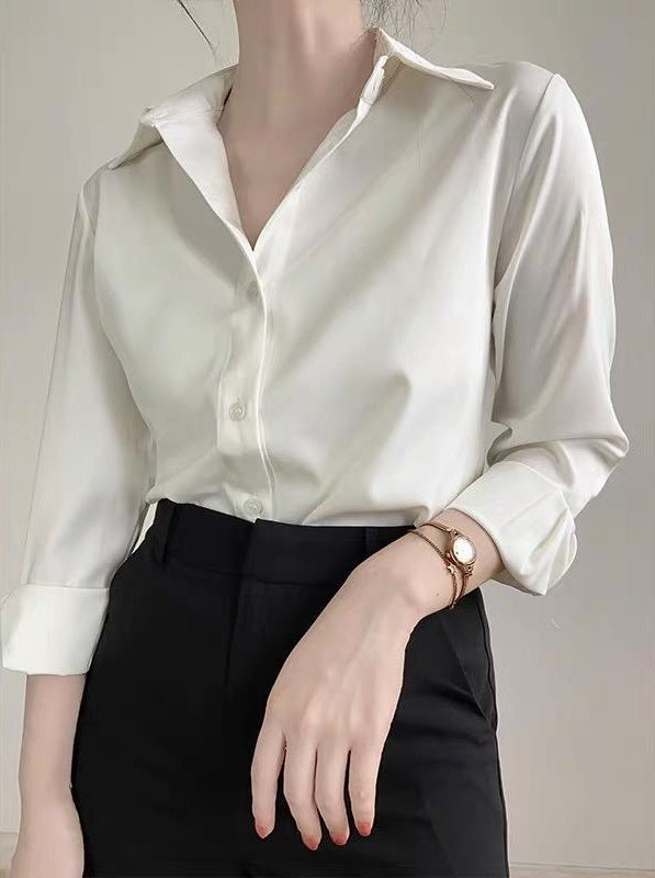 High-Grade Satin Glow Shirt – Luxe Minimal Elegance Feminé Luxé