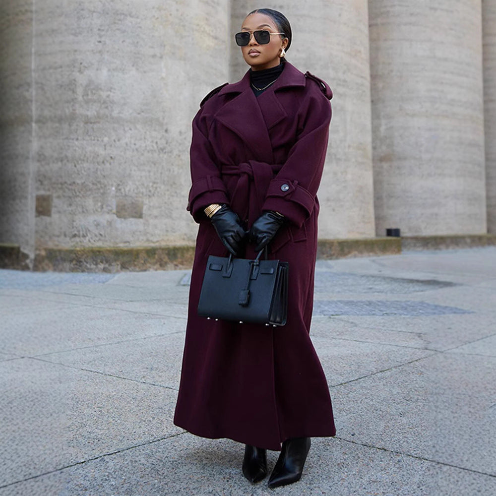 The Elegant Lace-Up Coat: Deep Plum Wool Blend Outerwear Feminé Luxé