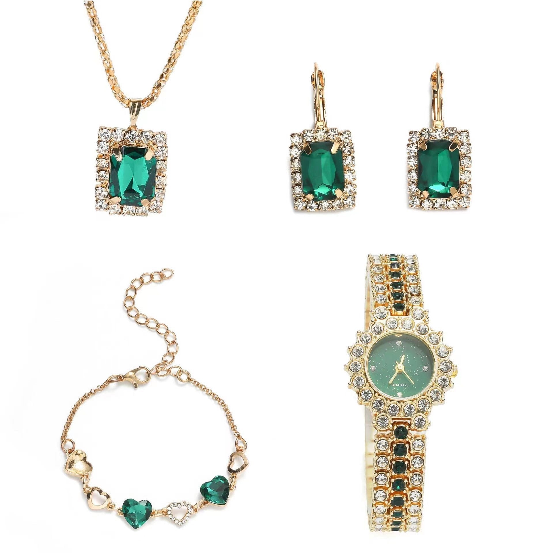 5-Piece Emerald Green Quartz Watch & Full Accessory Gift Set Feminé Luxé