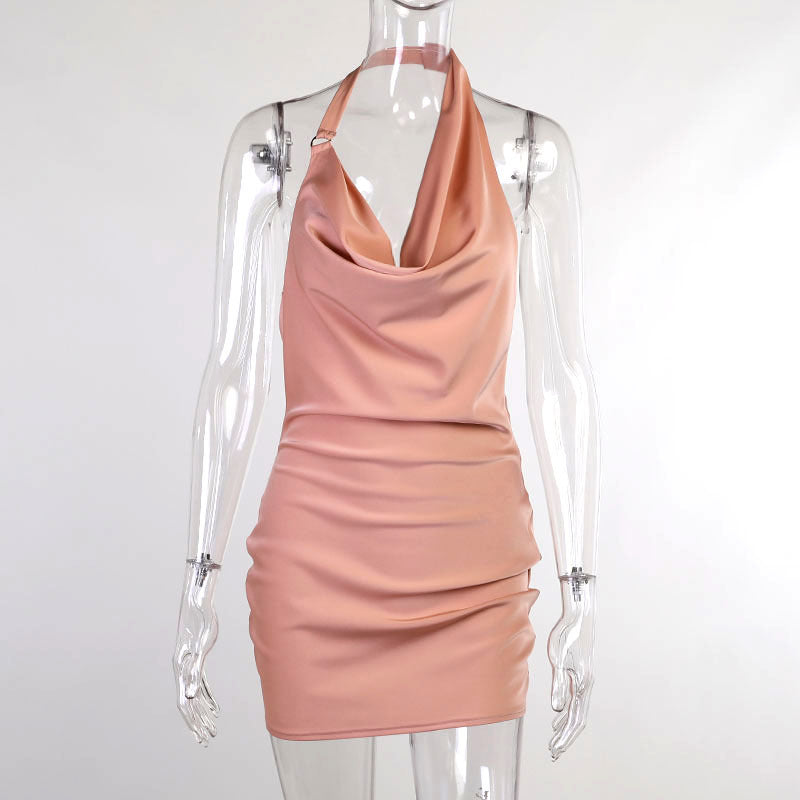 Luxé Satin Cowl Neck Backless Mini Dress | Elegant Reception & Cocktail Party Attire Feminé Luxé