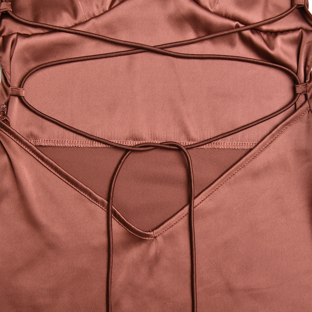 Copper Glow Backless Satin Dress Feminé Luxé