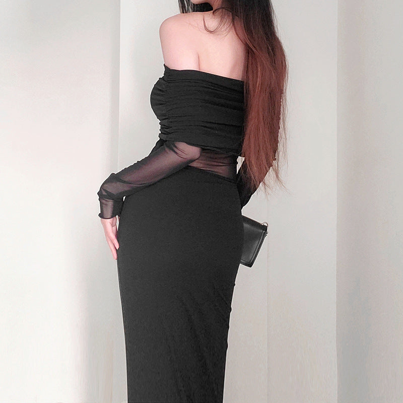 Elegant Off-Shoulder Long Sleeve Maxi Dress – Winter Sexy Evening Gown Feminé Luxé