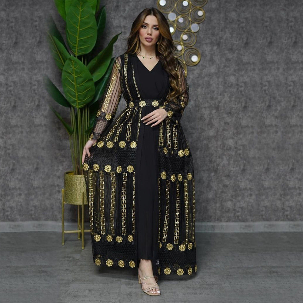Elegant Embroidered Long Sleeve Maxi Kaftan Dress Feminé Luxé