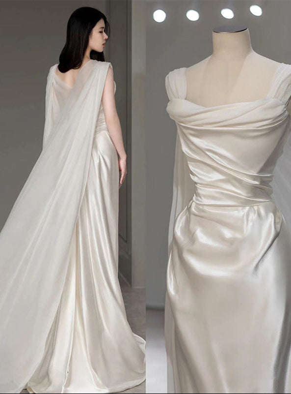 Minimalist Satin Strapless White Wedding Dress Feminé Luxé