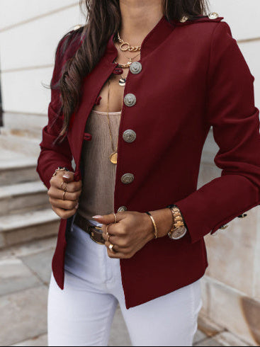 The Regal Military-Inspired Slim Blazer – High Neck Detail Feminé Luxé