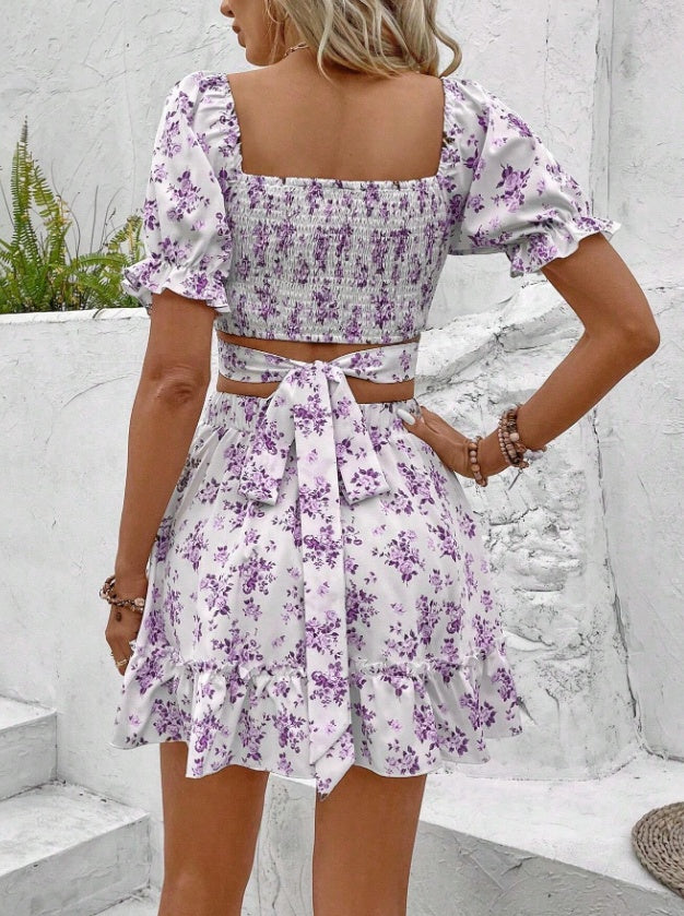 Romantic Bloom: Ruffled Crop Top & Skirt Co-ord Set Feminé Luxé
