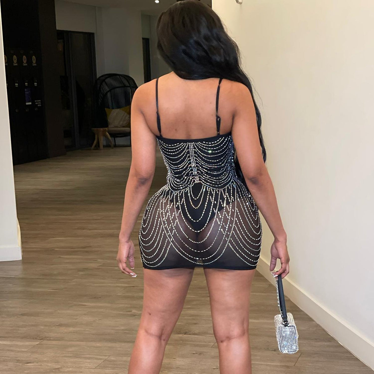 Glamour Crystal Tassel Mini Dress | Bodycon Rhinestone Strappy Party Dress Feminé Luxé