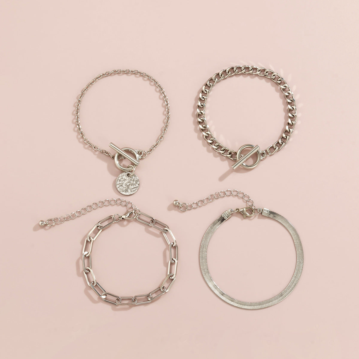 Metal Wind Hollow Chain Bracelet Set with Snake Bone & Coin Charms Feminé Luxé
