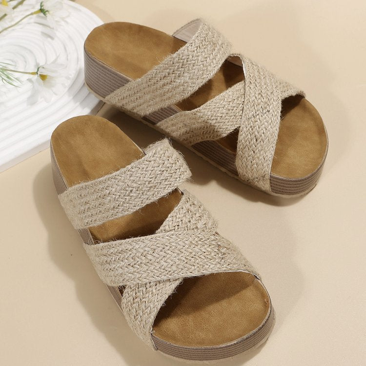 The Artisan Weave Platform: Luxé Cross-Strap Vegan Leather Slide Sandal Feminé Luxé