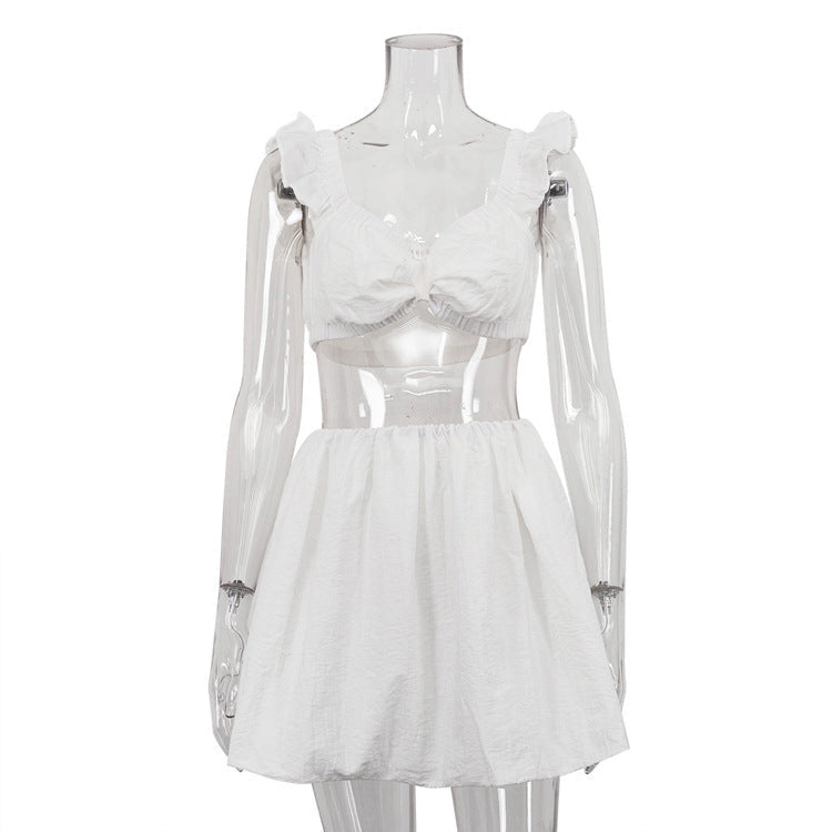 Off-Shoulder Bow-Tie Crop Top & High-Waist Flowy Mini Skirt Set – Summer Vacation Chic Feminé Luxé