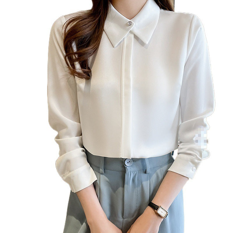 Elegant Chiffon Business Blouse - Silky Drape & Pearl Collar Feminé Luxé