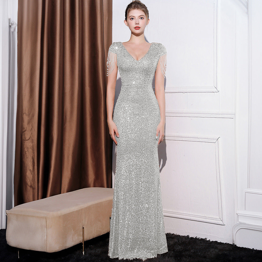 Sequined Slim Fit Long Evening Gown – Elegant Sparkling Formal Dress Feminé Luxé