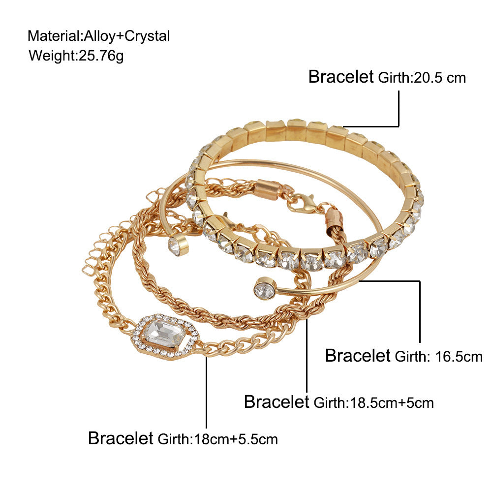 Bohemian Vintage Luxury 4-Piece Gold Tone Crystal Cuff & Layering Bracelet Set Feminé Luxé