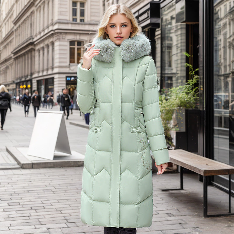 Elegant Straight-Slim Long Winter Padded Coat with Thick Fur Collar Feminé Luxé