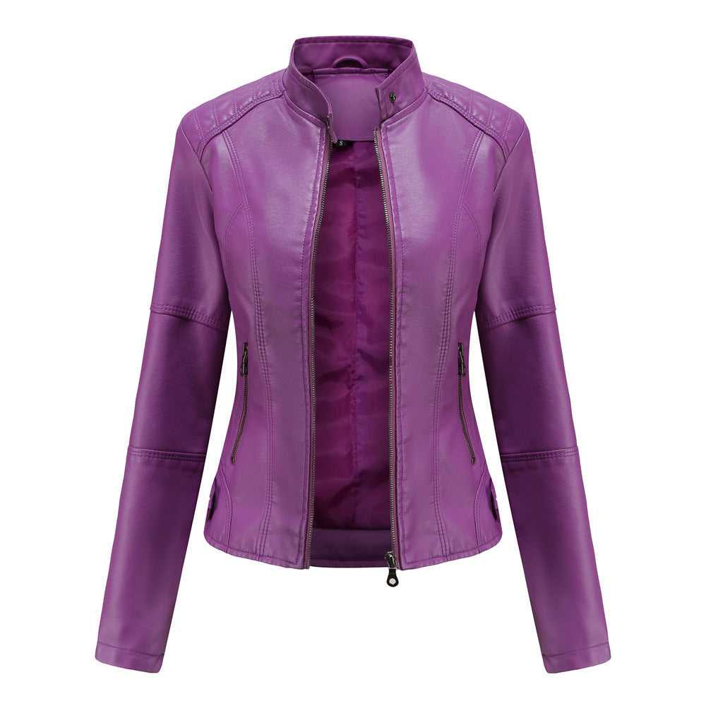The 'Zenith' Slim-Fit Stand Collar Faux Leather Jacket | Biker Chic Feminé Luxé