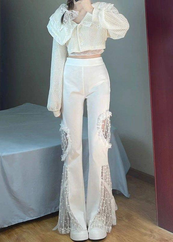 Feminé Luxé Exclusive Elegant High-Waist Lace-Panel Micro Flare Trousers Feminé Luxé