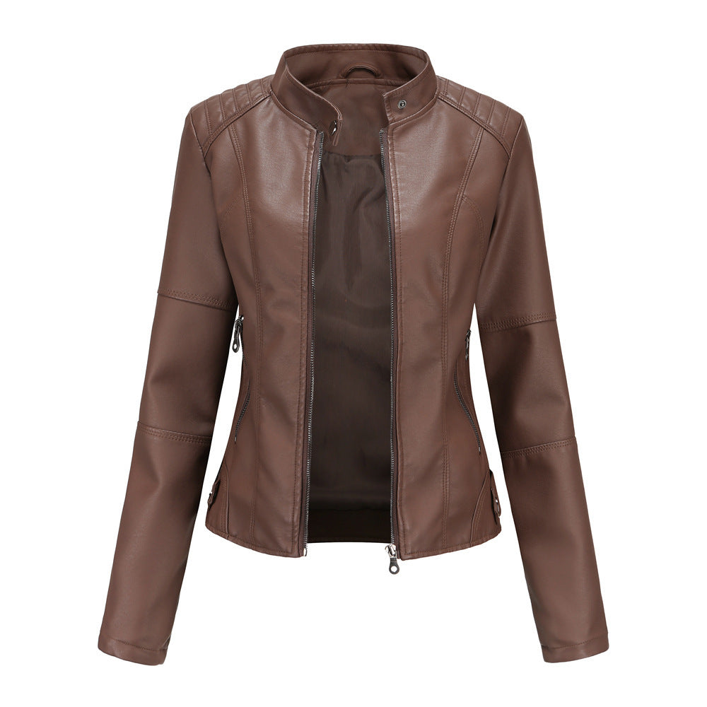 The 'Zenith' Slim-Fit Stand Collar Faux Leather Jacket | Biker Chic Feminé Luxé