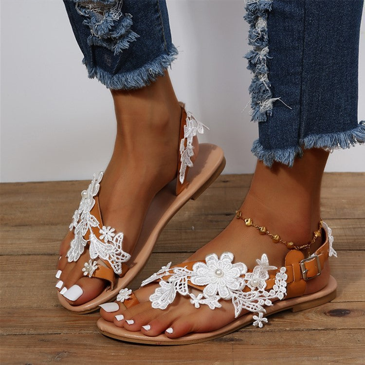 The Bohemia Bloom Flat: Lace Flower Ankle Strap Statement Flat Feminé Luxé