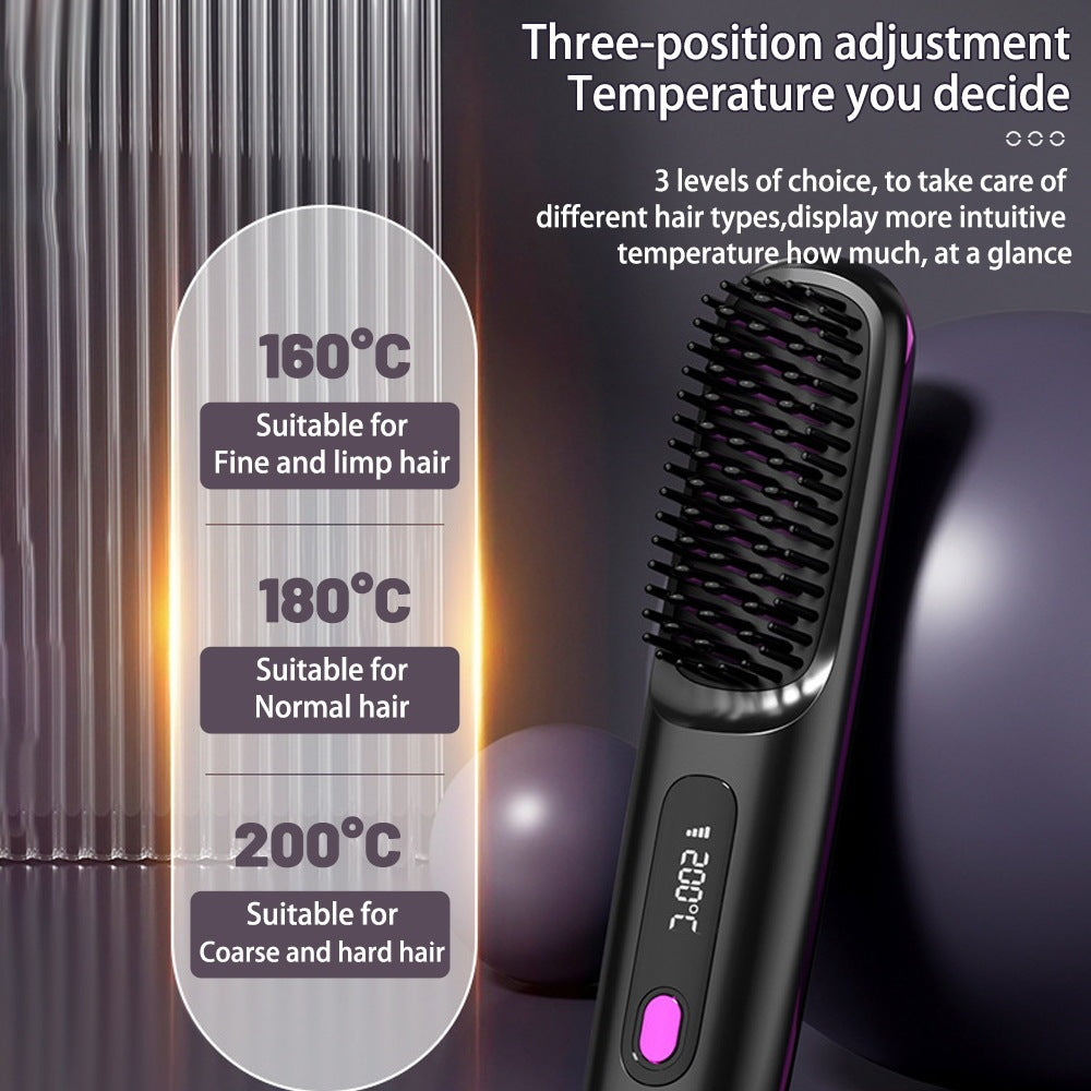 The Voyage Compact: Cordless USB-C Fast-Heat Straightening Brush with LCD Display Feminé Luxé