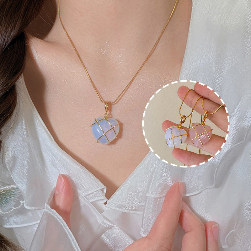 Princess Dream Moonstone Heart Necklace - Real Gold Plated Korean Love Charm Feminé Luxé