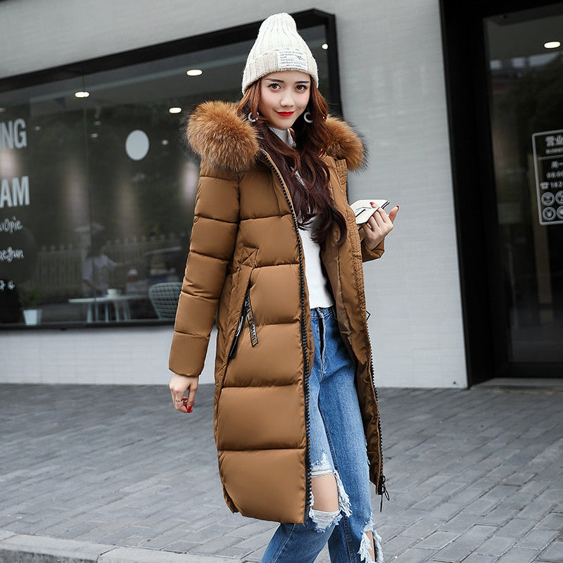 Warm & Stylish Long Cotton Jacket with Big Faux Fur Hood Feminé Luxé