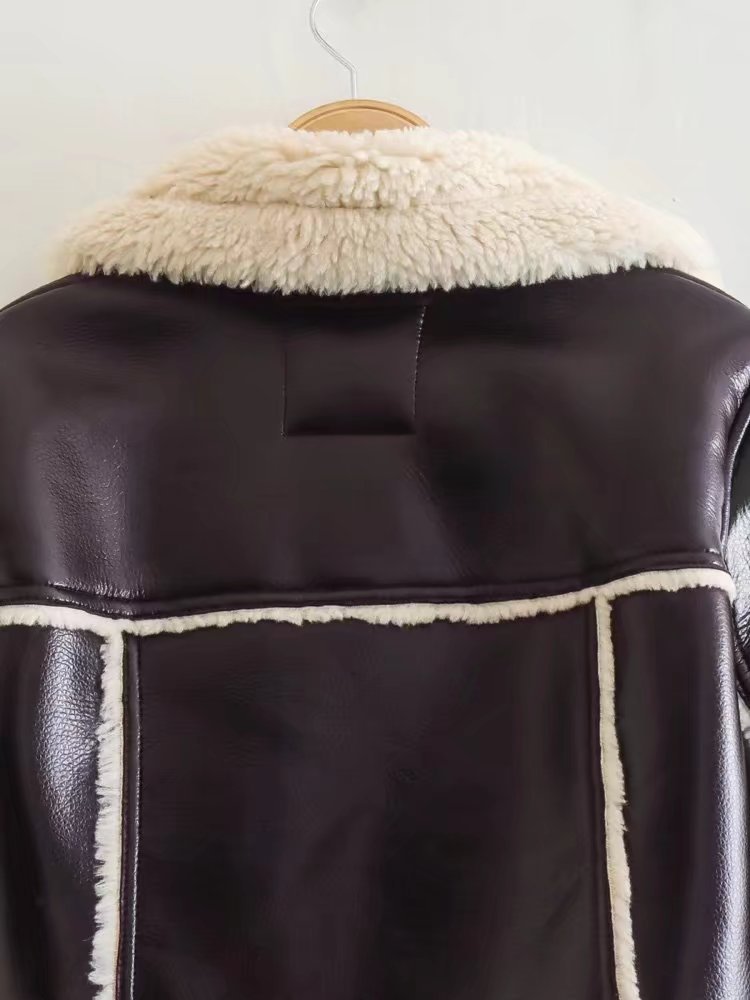 Chic Shearling Trim Vegan Leather Moto Jacket Feminé Luxé