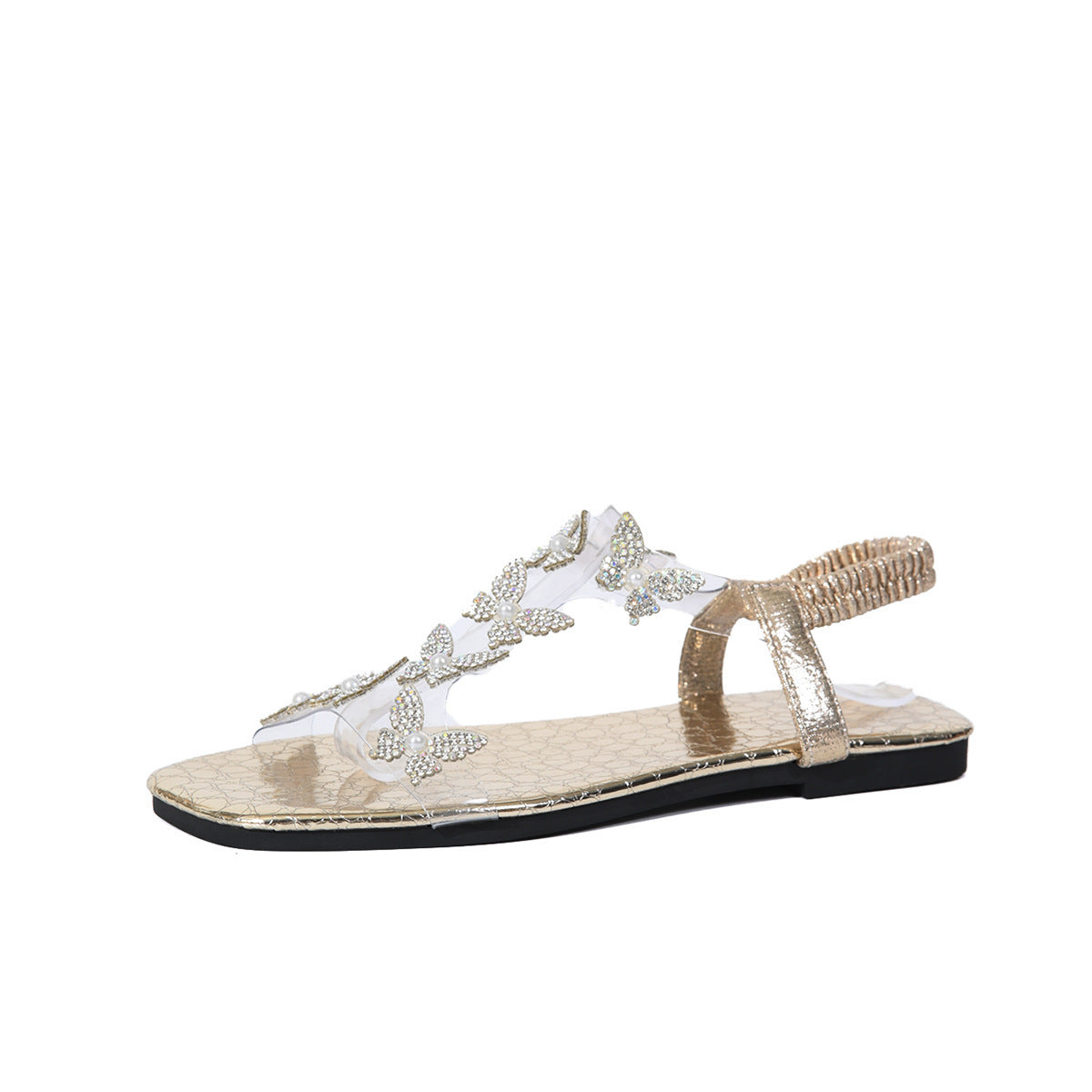The Mariposa Crystal Flat: Square-Toe Butterfly Statement Sandal Feminé Luxé