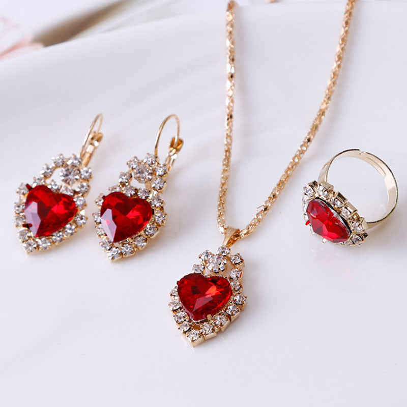 Elegant Water Drop Green Rhinestone Necklace, Earrings & Ring Set (3-Piece) Feminé Luxé