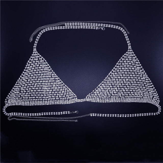 Sparkling Mesh Rhinestone Halter Bra & Bikini Panty Set Feminé Luxé
