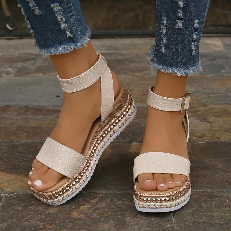 The Capri Platform Wedge: Gilded Trim Vegan Leather Peep-Toe Sandal Feminé Luxé