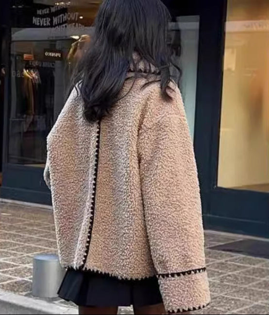 Plush Faux Fur Teddy Jacket with Contrast Trim Feminé Luxé