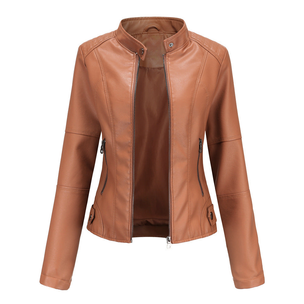 The 'Zenith' Slim-Fit Stand Collar Faux Leather Jacket | Biker Chic Feminé Luxé