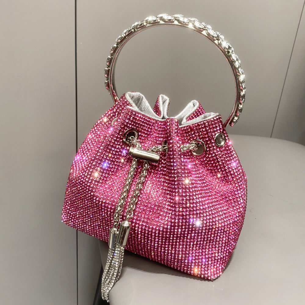 The Starlight Pouch: Full-Crystal Embellished Evening Drawstring Bag | Glamorous Metallic Ring Handle Feminé Luxé
