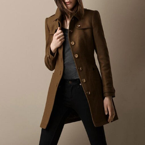 Ladies Spring Long Jacket Wool Trench Coat Feminé Luxé