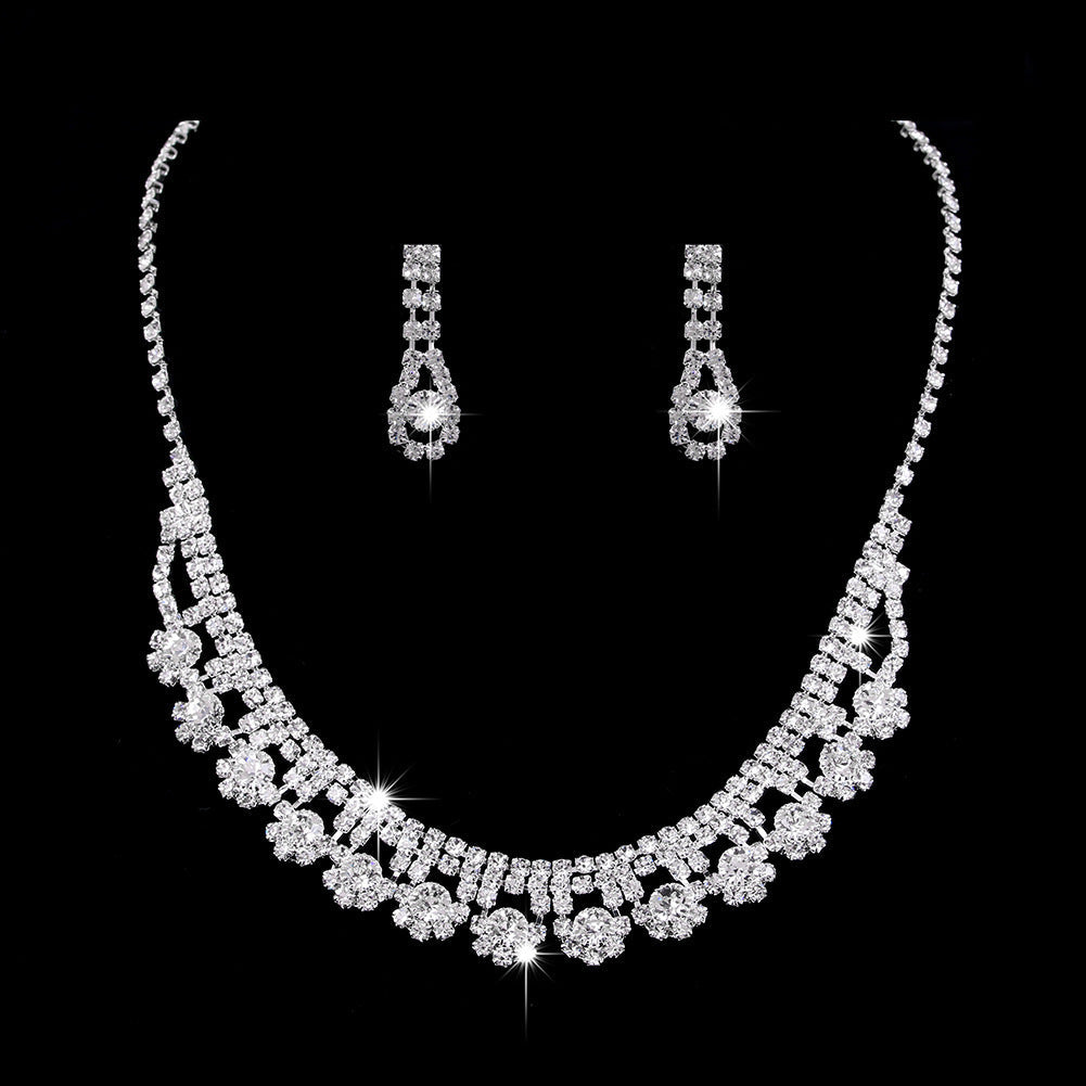 Couture Full Rhinestone Teardrop Set: Diamond-Look Necklace & Drop Earrings for Ultimate Bridal Radiance Feminé Luxé