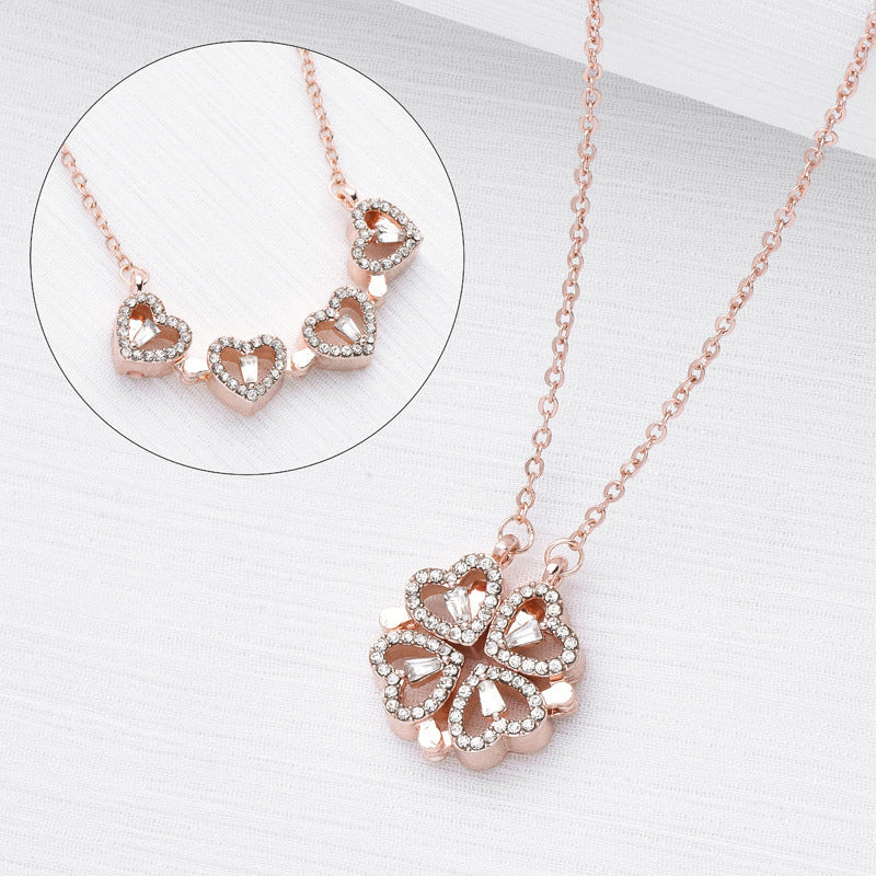 Luxury Four-Leaf Clover Radiance Necklace - Diamond-Inlaid Titanium Steel Charm Feminé Luxé