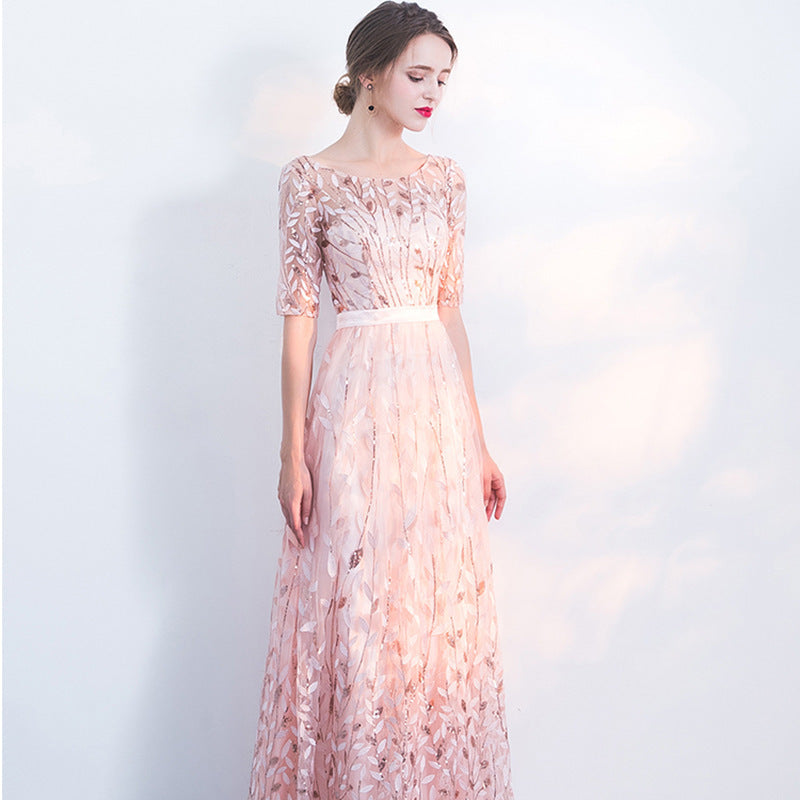 Elegant Pink Lace Princess Evening Gown Feminé Luxé