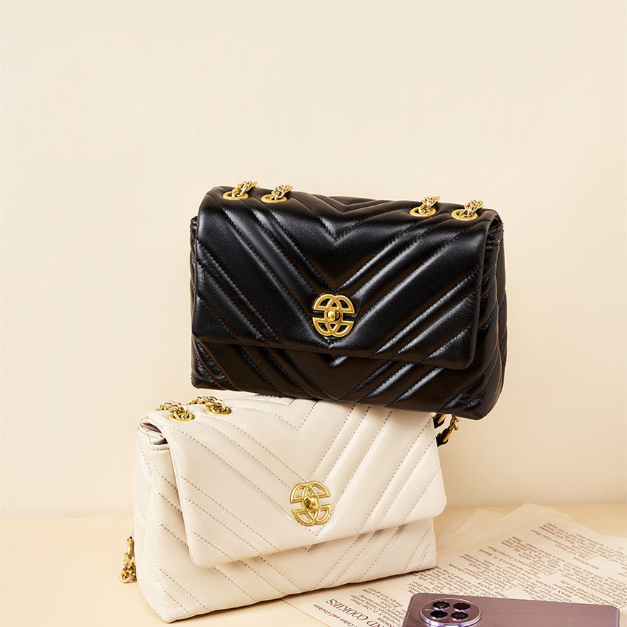 Luxury Cowhide Quilted Chain Shoulder Bag – European Retro Messenger Feminé Luxé
