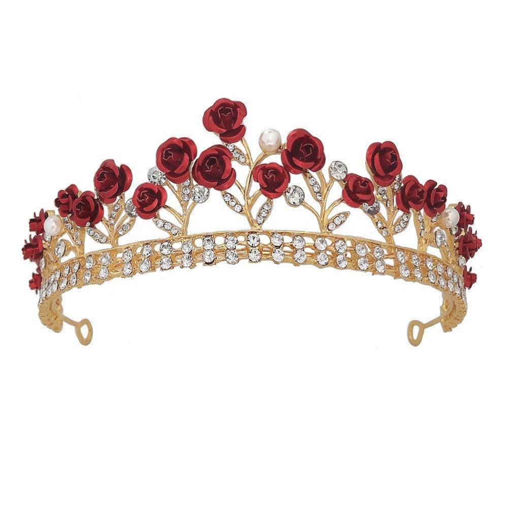 The Royal Majesté Tiara: Regal Violet Rose & White Crystal Crown - Gold Plated Diadem for Bridal & Pageantry Feminé Luxé